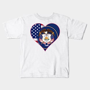 State of Utah Flag and American Flag Fusion Design Kids T-Shirt